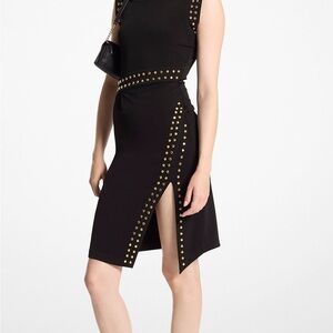 New Michael Kors Studded Matte Dress Black & Gold Size M